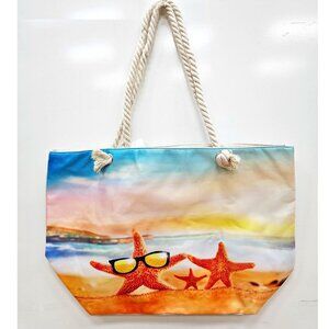 Beach Bag, Stars Print, Nautical Rope Handles, Large